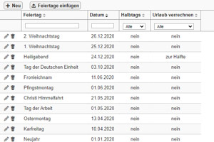 Berücksichtigung von gesetzlichen Feiertagen und unternehmenseigenen freien Tagen