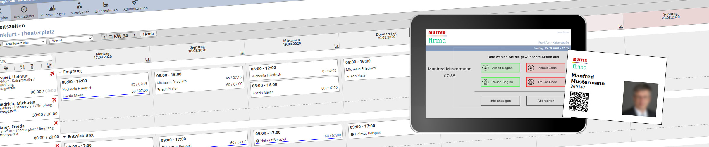 Erfassen Sie die Arbeitszeiten Ihrer Mitarbeiter minutengenau direkt im Online-Kalender von Complanus